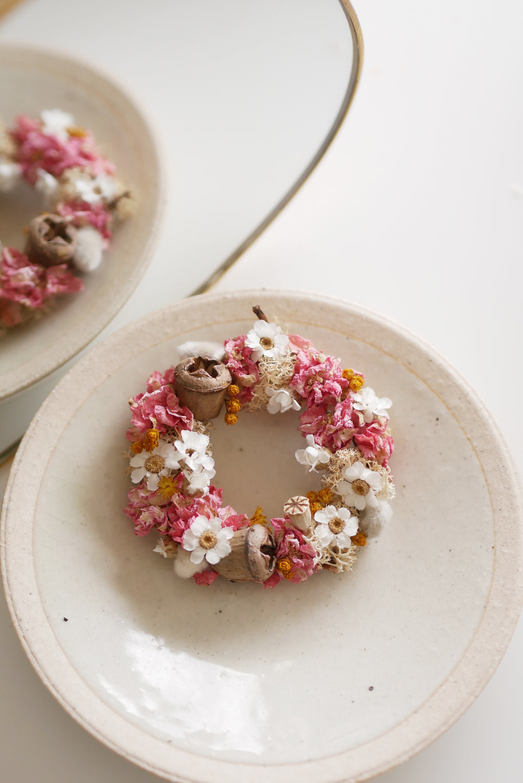 Pink Blossom Round Corsage — Dried Flower Wearable Brooch