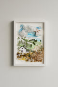 Countryside Cottage Landscape — Framed Botanical & Dried Flower Wall Art