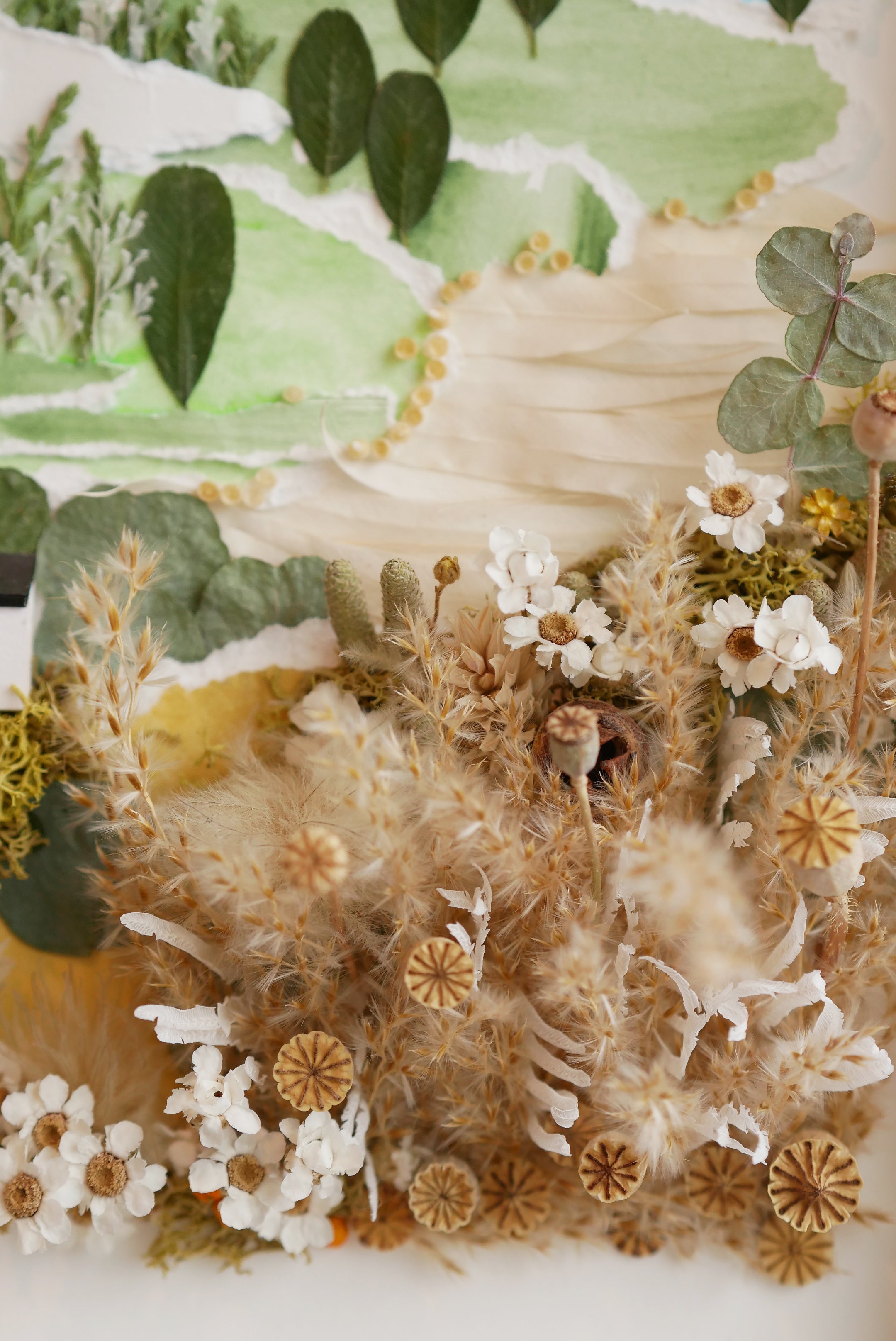 Countryside Cottage Landscape — Framed Botanical & Dried Flower Wall Art