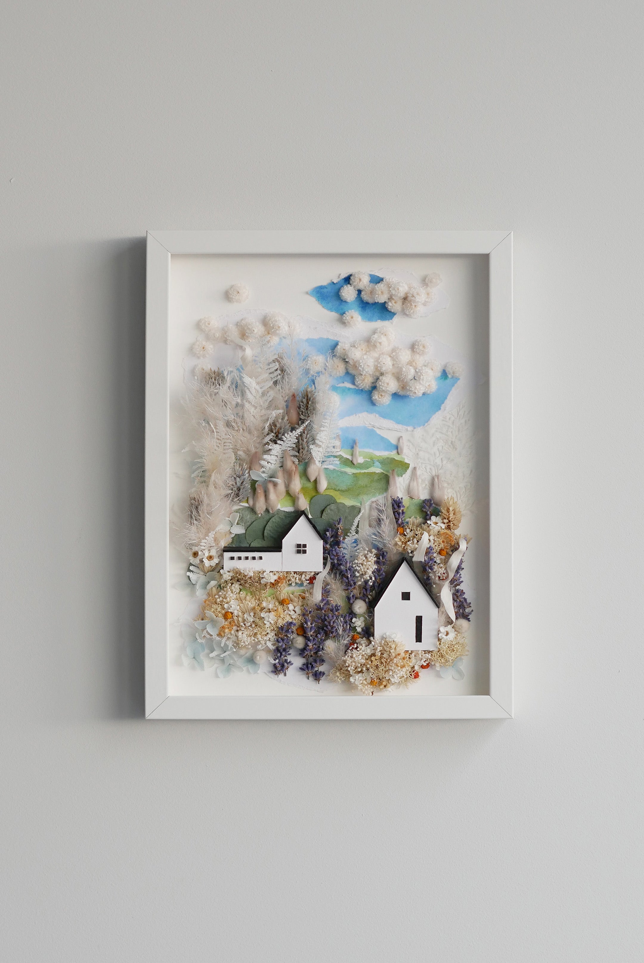 Lavender Village Landscape — Framed Botanical & Dried Flower Wall Art