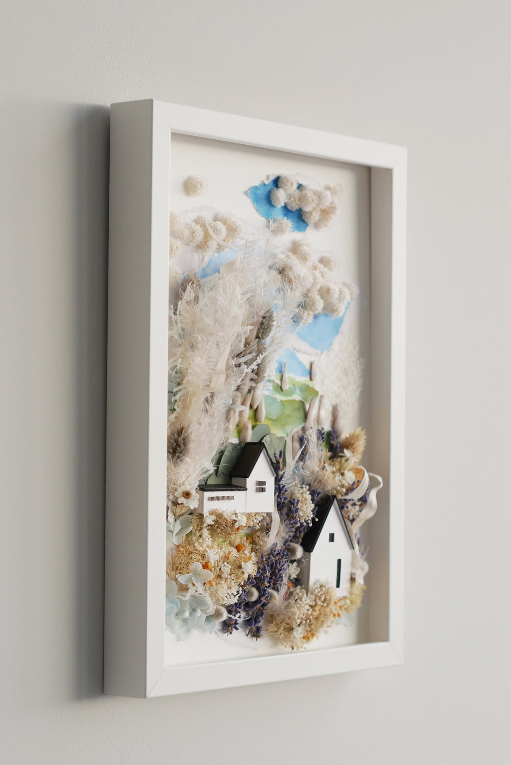 Lavender Village Landscape — Framed Botanical & Dried Flower Wall Art