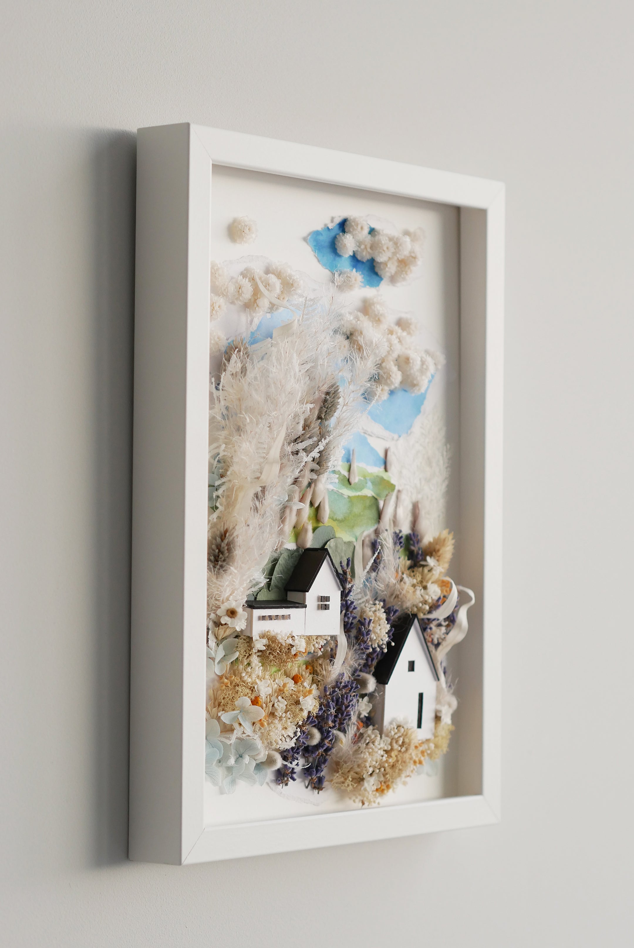 Lavender Village Landscape — Framed Botanical & Dried Flower Wall Art