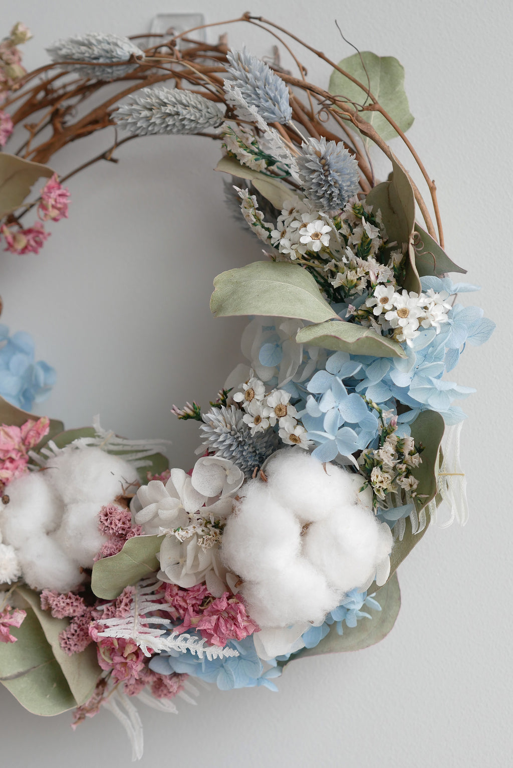 Cotton & Poppy Meadow Wreath — Dried Flower & Twig Wall Wreath
