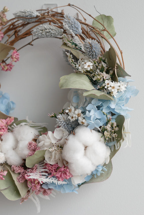 Cotton & Poppy Meadow Wreath — Dried Flower & Twig Wall Wreath