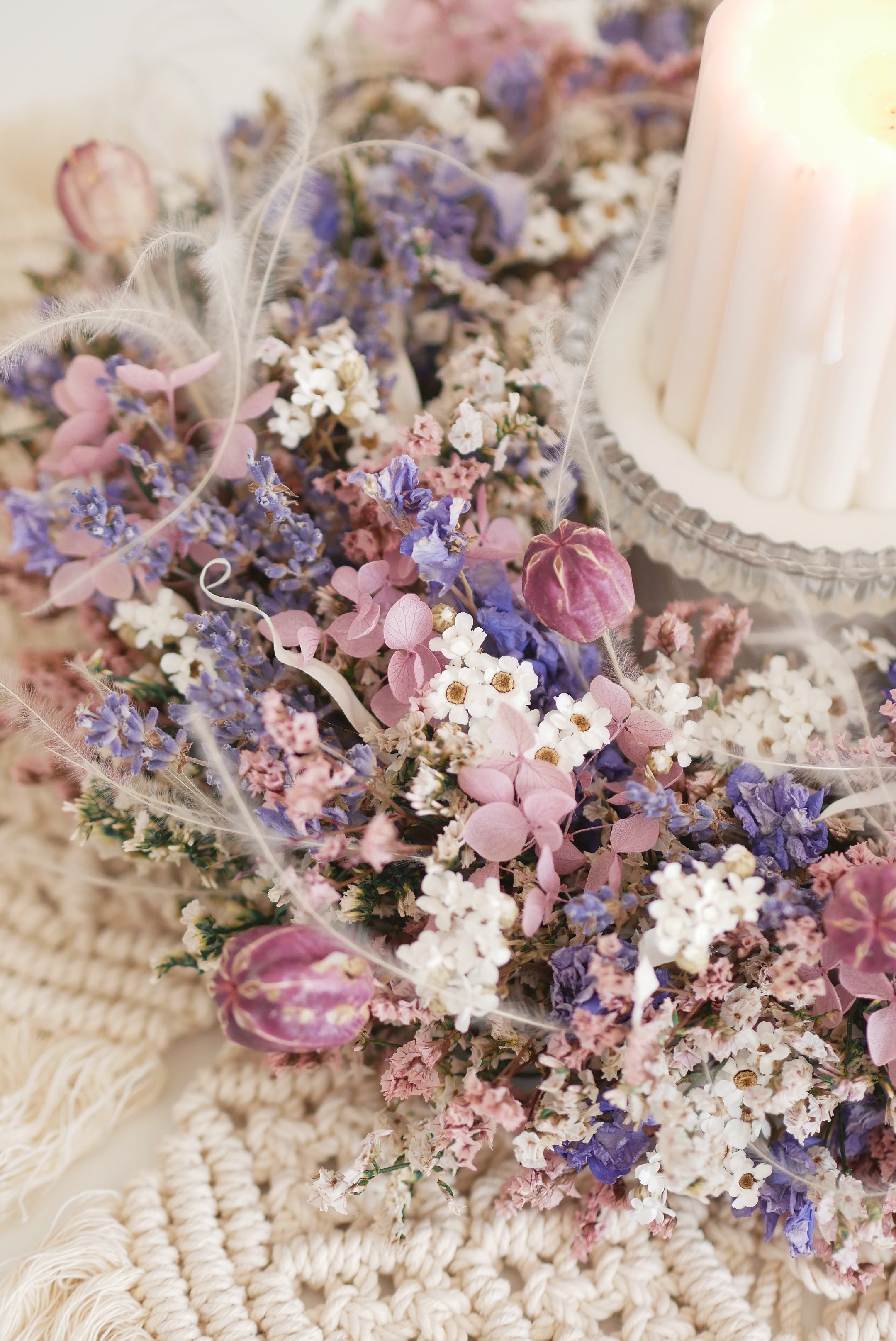 Lavender & Tulip Dried Flower Wreath — Wall & Candle Ring