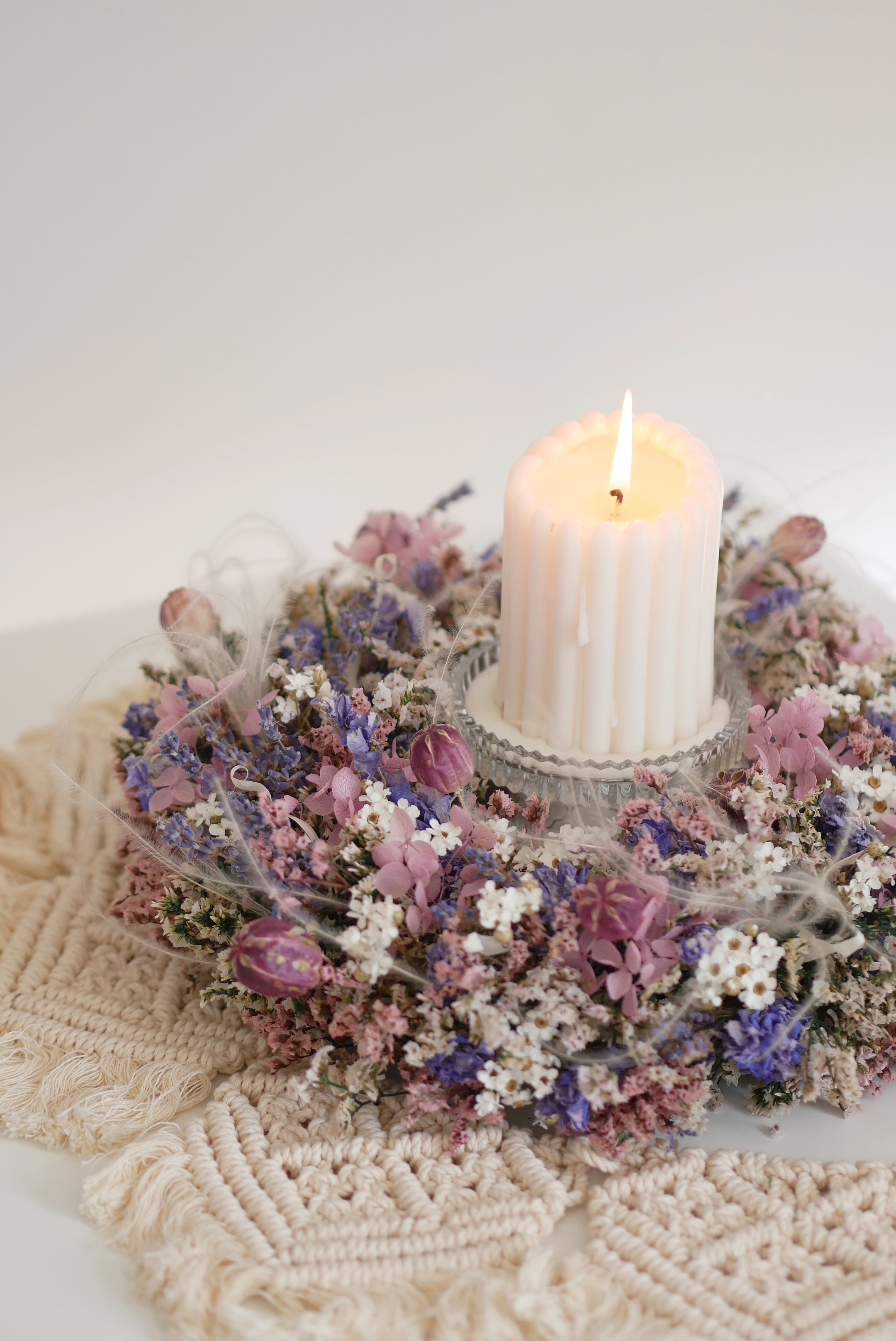 Lavender & Tulip Dried Flower Wreath — Wall & Candle Ring