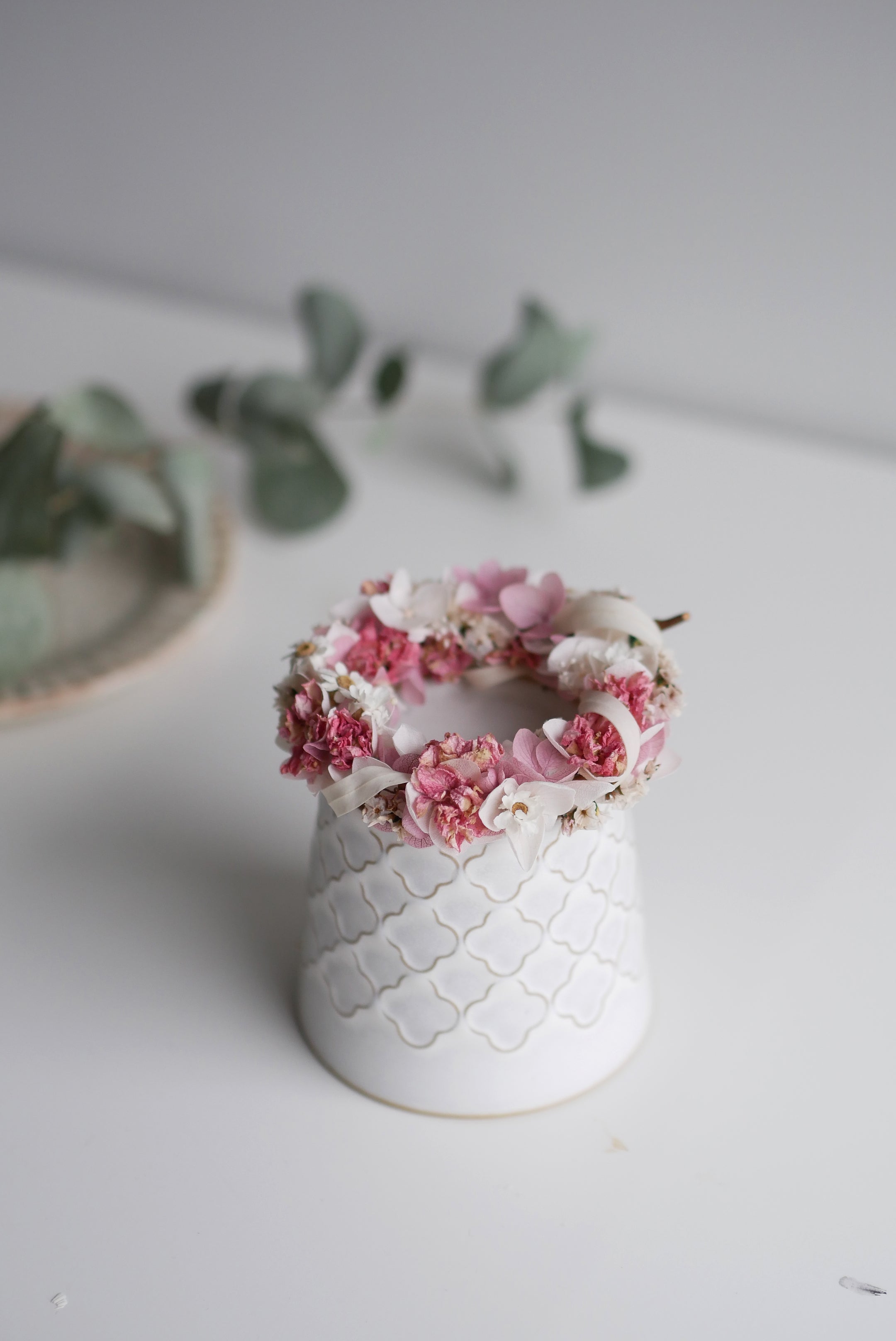 Pink Carnation & Hydrangea Mini Dried Flower Wreath