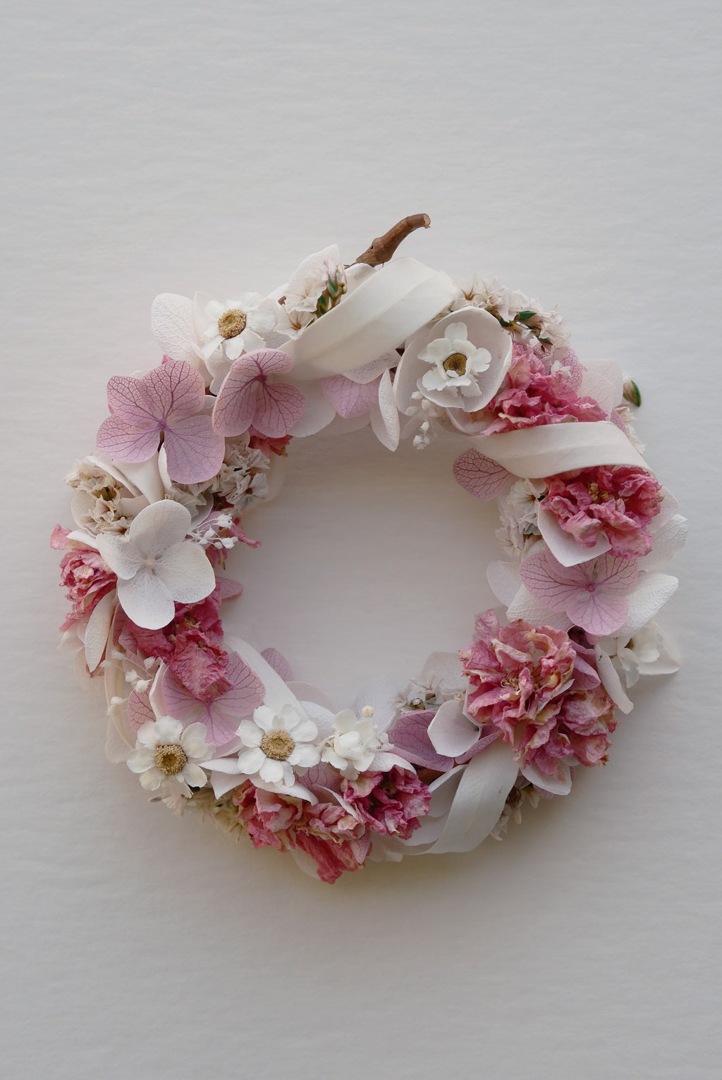 Pink Carnation & Hydrangea Mini Dried Flower Wreath